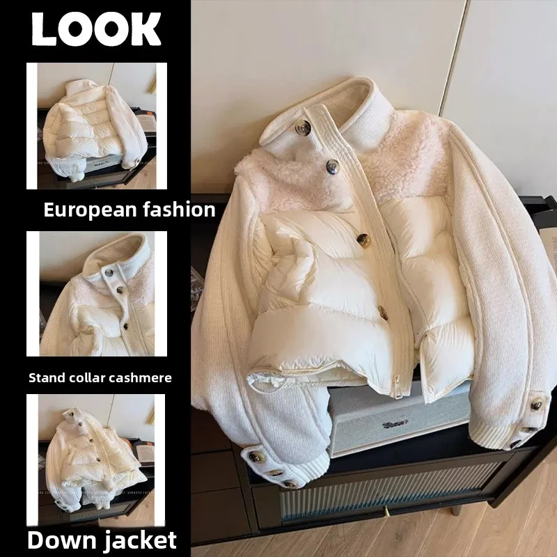 

Faionable Lamb Fur Collar Patchwork Woolen Coat Women's Winter Outerwear Ele Lapel Long Sve Single Button Closure