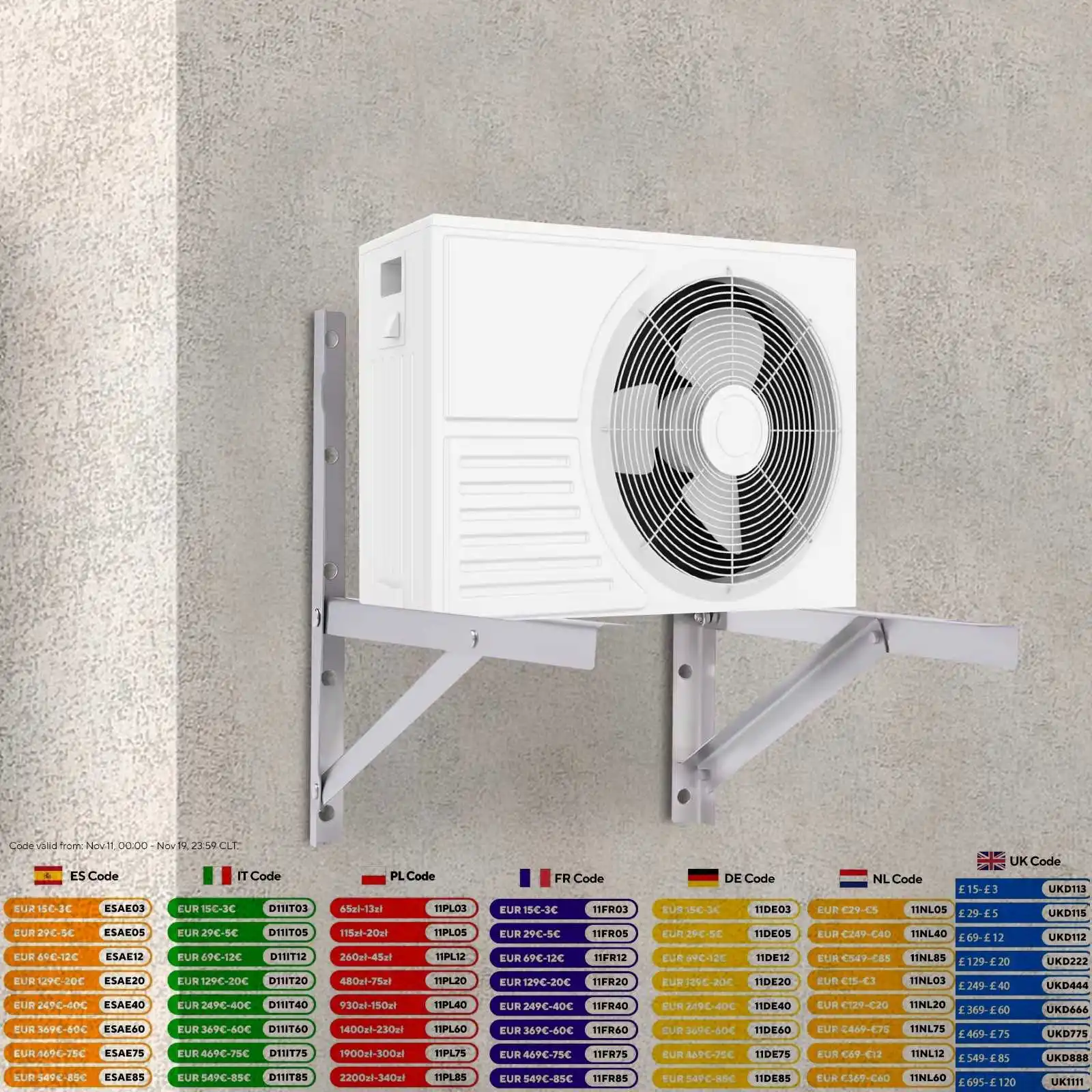 

2x Stainless Steel Wall-Mounted Bracket 1-1.5P Air Conditioner Bracket Thicken Telescopic Bracket Split Hanging Rack Load 440lbs