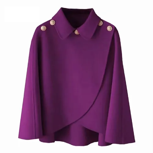 Imagen 2 del producto Abrigo chal de lana a la moda para mujer, chaqueta nueva de lana para otoño e invierno, prendas de vestir exteriores cortas, capa, abrigo rojo y negro, Tops para mujer 2025