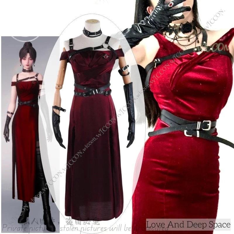 Love And Deep Space Anime Game Leading Lady Cosplay Halloween Costume Wig Red Gown Comic-Con Character Huntsman Party Woman