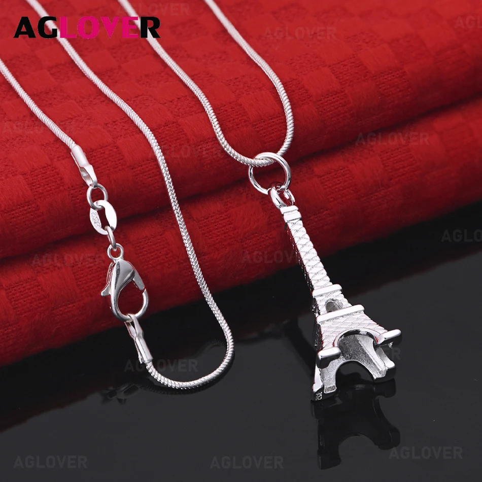 

AGLOVER 925 Sterling Silver Tower Pendant Necklace Fashion Women's Jewelry Christmas Gift Accessories