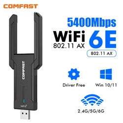 Comfast AX5400 어댑터 와이파이 6E 어댑터, USB 3.0 Cle 안테나, 와이파이 6 파라 PC 802.11AX 이더넷 네트워크 카드 동글, 5Ghz, 2.4G, 6G