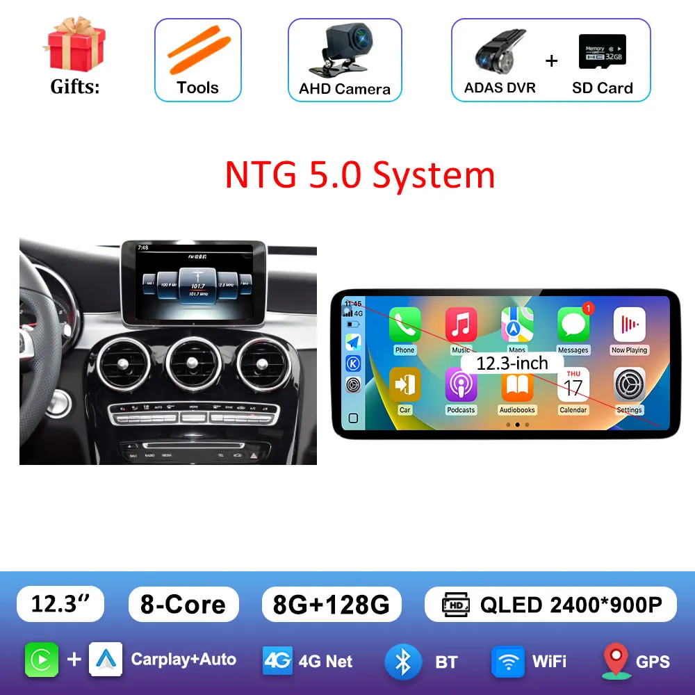 Android 16 Intelligent Systeem voor BENZ C-KLASSE W205 GLC 2015 - 2018 Auto Video Multimedia Speler GPS Navigatie QLED HD Scherm BT