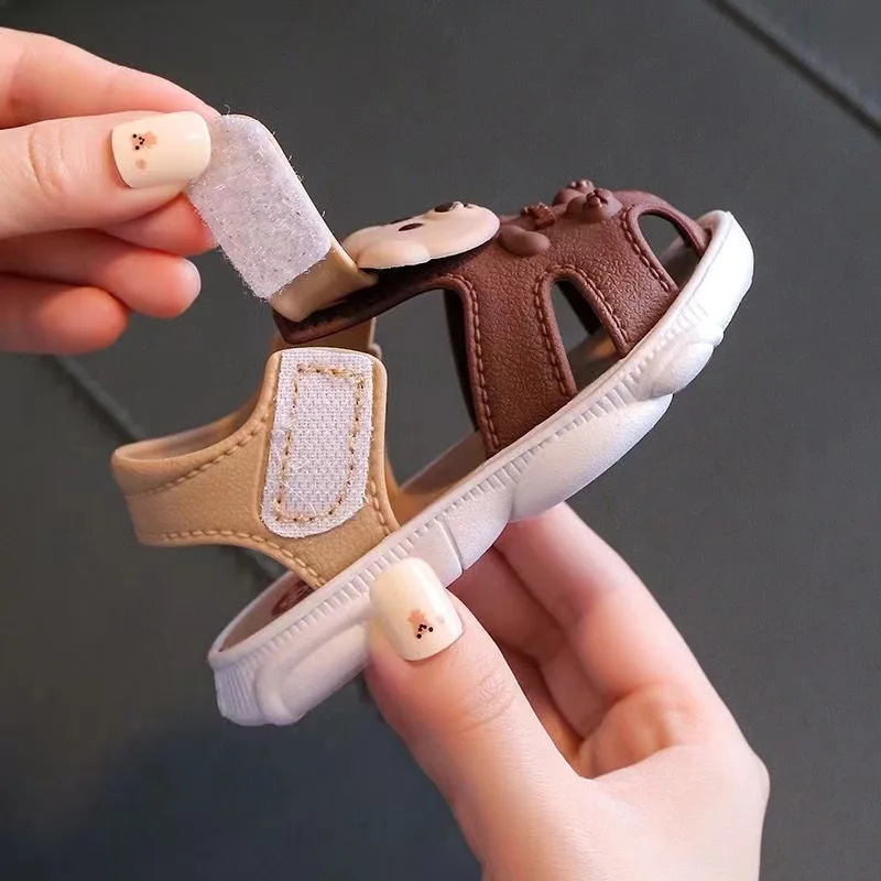 아기신발Baby Girls Boys Sandals 2023 Summer Toddler Closed Toe Little Bear Beach Shoes Newborn First Walkers Breathable Flat Sandals