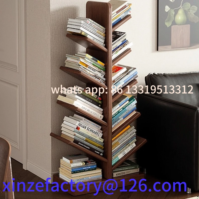 

Customizable all solid wood tree bookshelf floor shelf integrated
