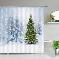 Winter Snow Fir Forest Christmas Tree Bathroom Shower Curtain Set Natural Scenery Waterproof Hanging Curtains Bathtub Accessory