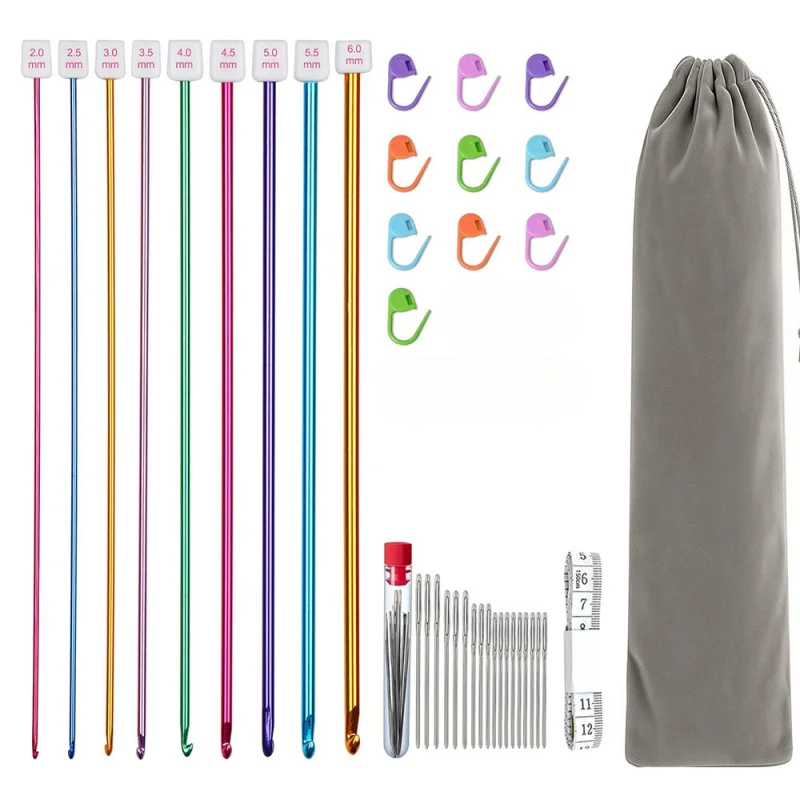 Colorful Iron 27cm Crochet Hooks With Storage Bag Tunisian Afghan Knitting Needles Set Household Handmade Knitting Crochet Tool