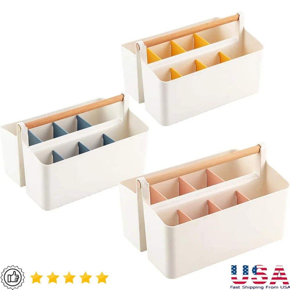 

3 pcs Portable Craft Organizer Tote with Removable Dividers Art Supplies Makeup Brushes Cleaning Products