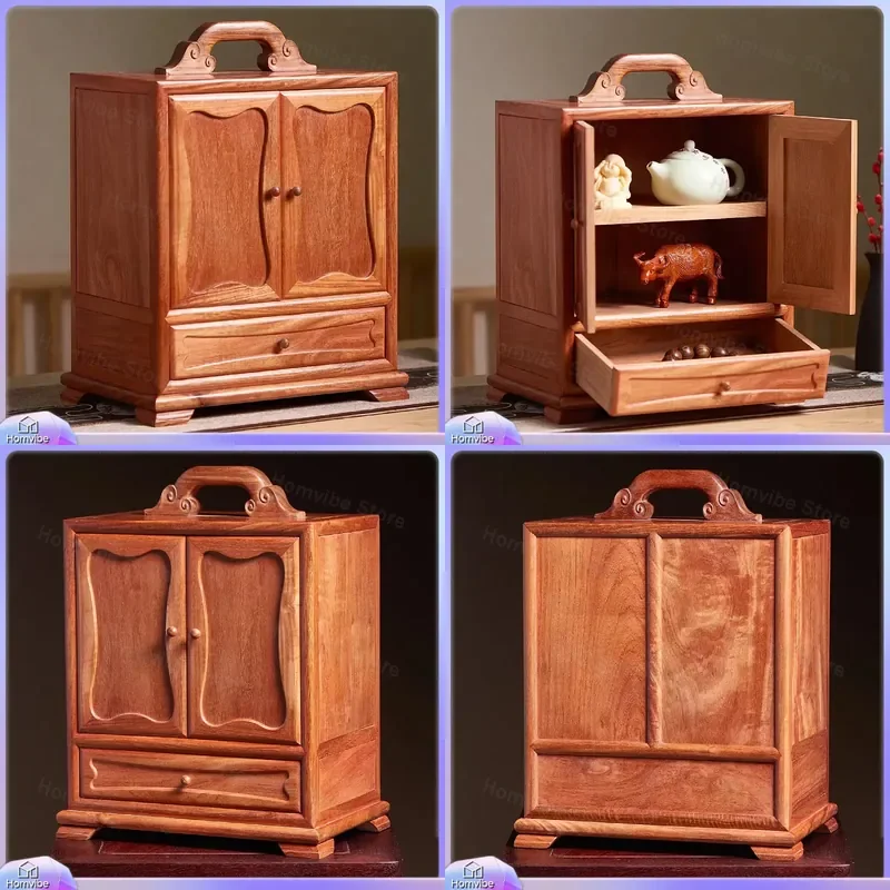 Portable Solid Wood Jewelry Box Retro Desktop Storage Cabinet for Medicine High End Collection Gift Organizer Furniture Home