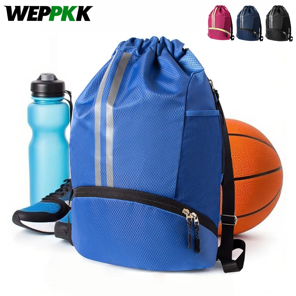1PCS Sports Drawstring Backpack - String Swim Gym Bag with Shoes Compartment and Wet Proof Pocket for Women & Men