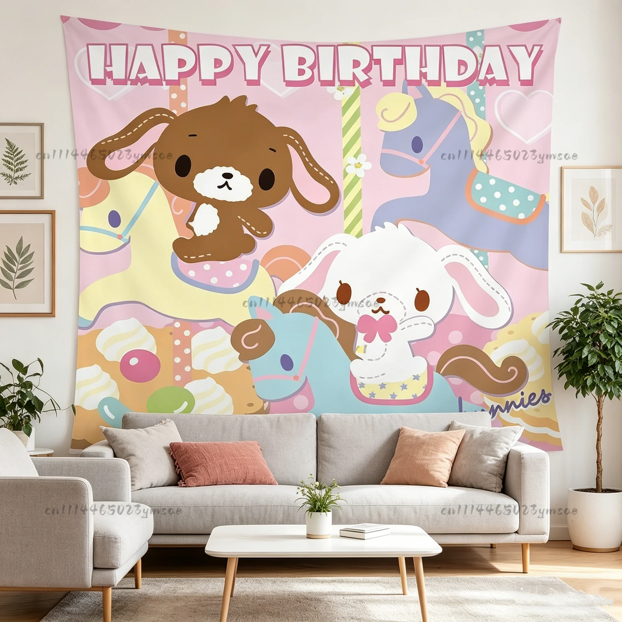 Cartoon-Karussell-Wandteppich, Anime-Wandteppich, ästhetischer Wandhintergrund für Wohnheime, Wanddekoration für Teenager-Mädchenzimmer, perfektes Geschenk für Fans, Flaggen – Detail 5