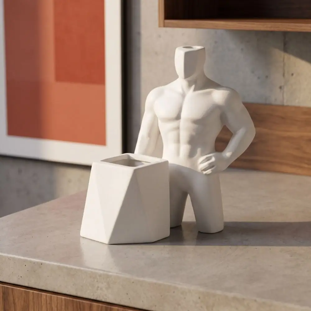 Vase 3D Printed Figurine Pen Holder Home Decoration Funny Muscular Male Figurine Ornaments Creative Storage Box Student