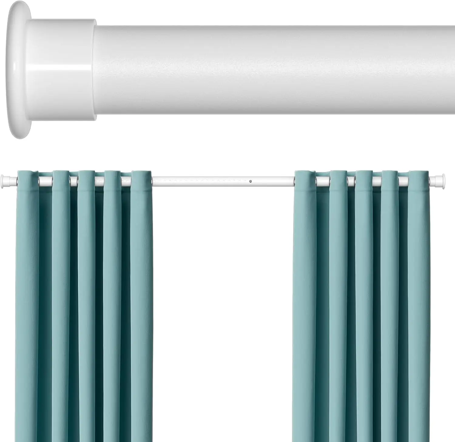 

Tension Curtain Rod 43-124 Inches Extra Long Heavy Duty Adjustable No Drilling Spring Loaded White for Windows Patio Hold Up