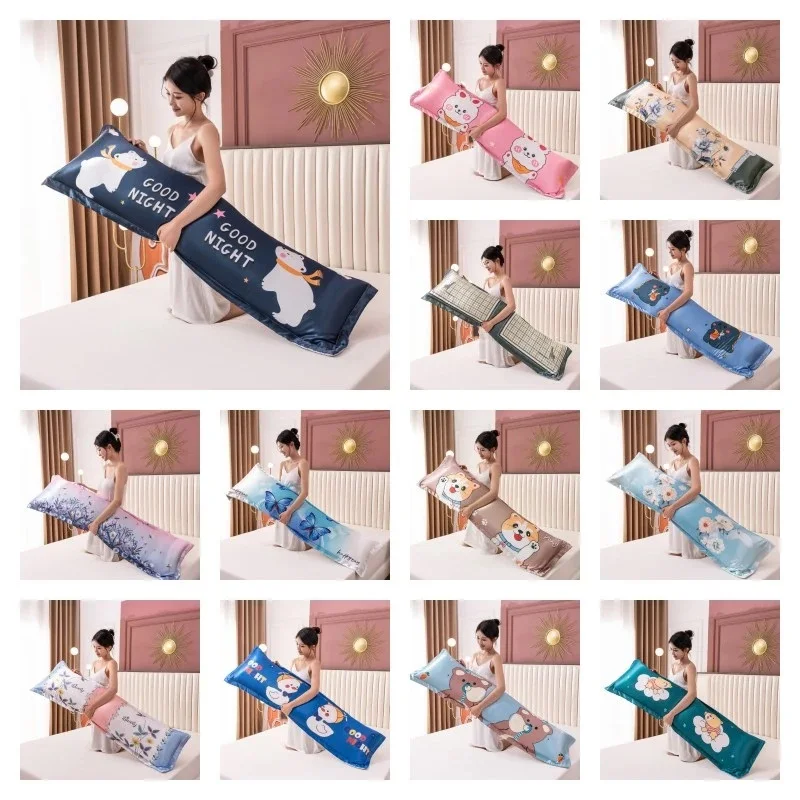 Cool Summer 120/150/180Cm Long Pillowcase Couple Body Pillowcase Ice Silk Satin Fabric Pillow Case Sleeping Cover for Bed Sofa