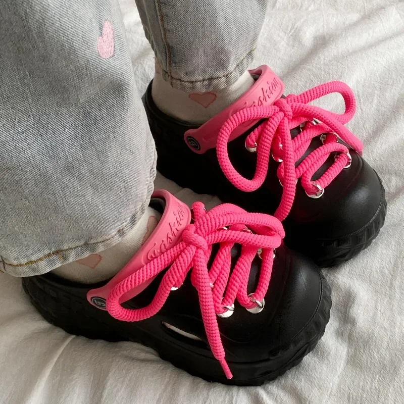 รองเท้าแตะสตรี 2025 รองเท้าผู้หญิงใหม่ด้านหน้า LACE-up แฟชั่นปิดนิ้วเท้า PLUS ขนาดชายหาดผู้ขายที่ดีที่สุดแพลตฟอร์มรองเท้าแตะ zapatos