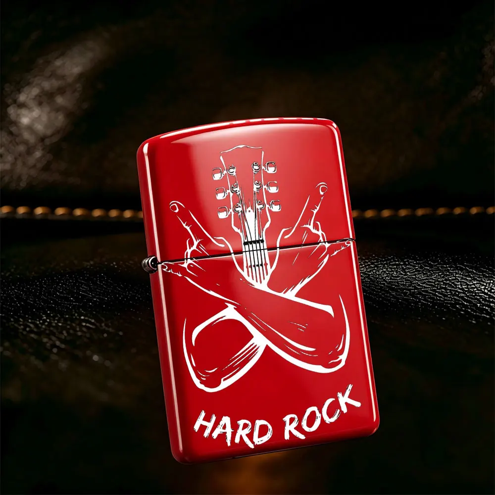 Pocket Lighter, Guitar Print Design, Metal Case, Flip-Top Windproof, Comfortable Grip, Portable Retro Style