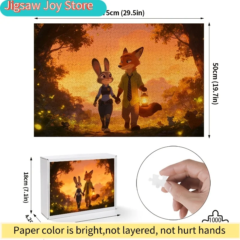 1000pcs Disney Zootopia Judy Hopps and Nick Wilde Poster Puzzle, High Difficulty, DIY Home Decor, Game Puzzle