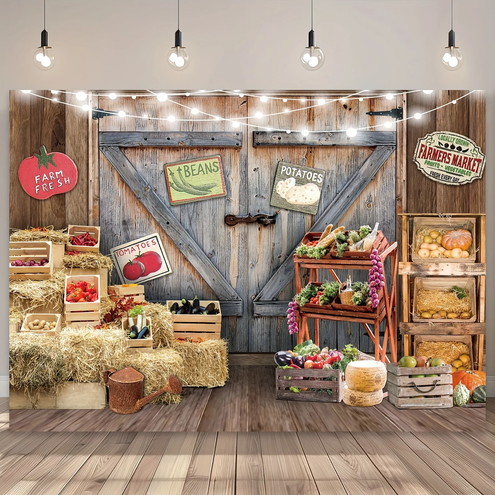 Farm Cake Crushing Background Market Garden Vegetables and Fruits Birthday Rural Wooden Feast Photography Background