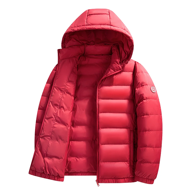 90% White Duck Down Coat Lightweight Men's Winter Simple Solid Warm Padded Hooded Jacket Long Sleeve Thermal Down Coat