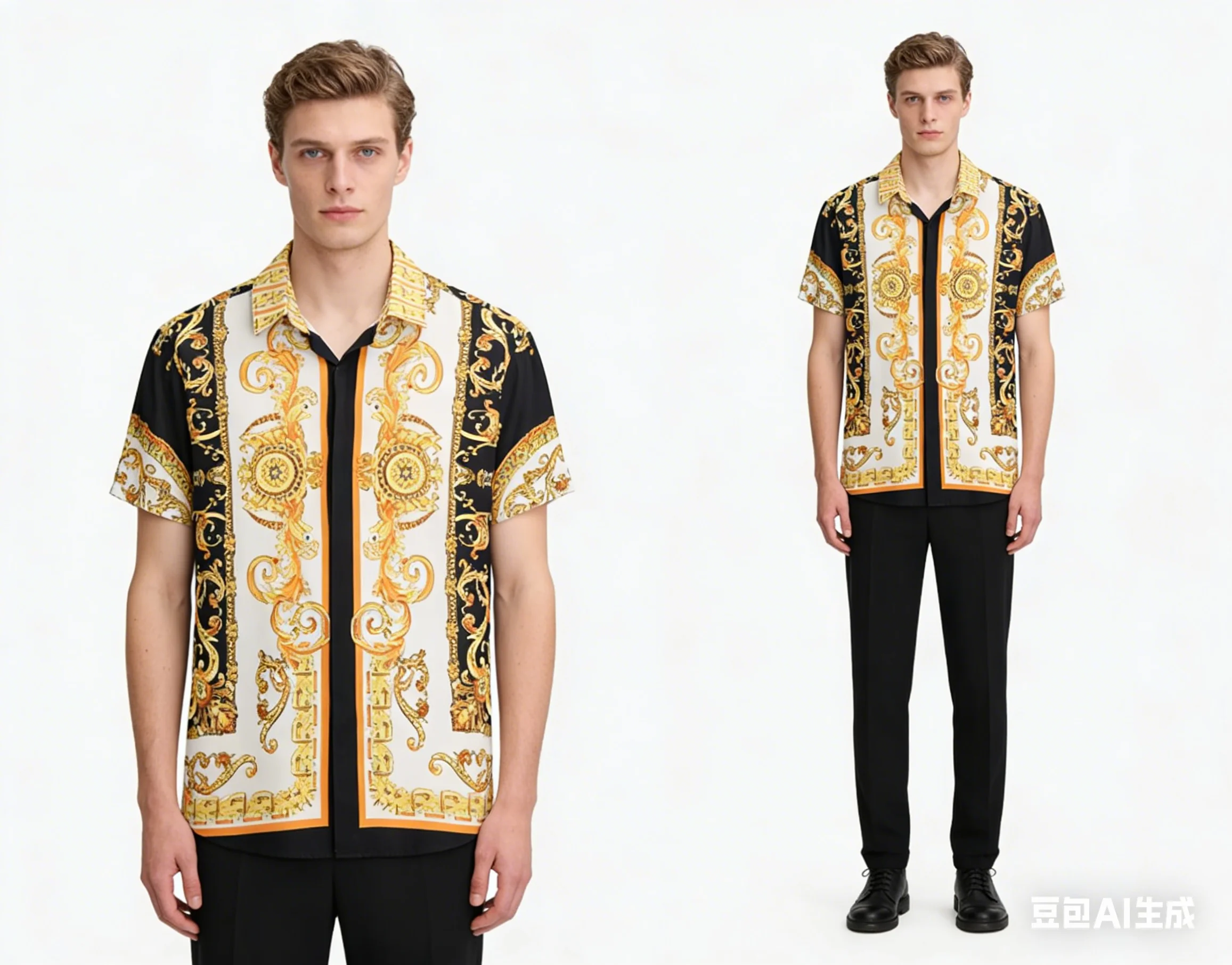 

Cool Gold Embroidery Inspired Hawaiian Male Shirts Baroque Floral Pattern Button Up Short Sleeve Summer Men's Cheap Clothing