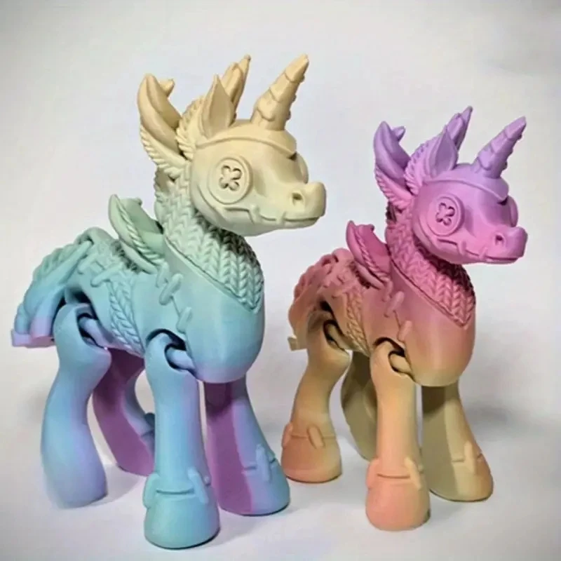 

A unicorn with mysterious 3D printing and colorful joints that can move flexibly
