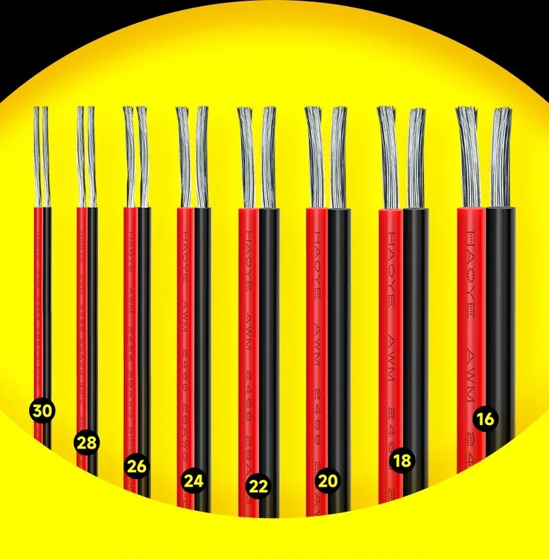 2468 2 Pins Electrical Wire Tinned Copper Insulated PVC Extension LED Strip Cable 30/28/26/24/22/20/18/16 Gauge AWG 5m/10m/20m