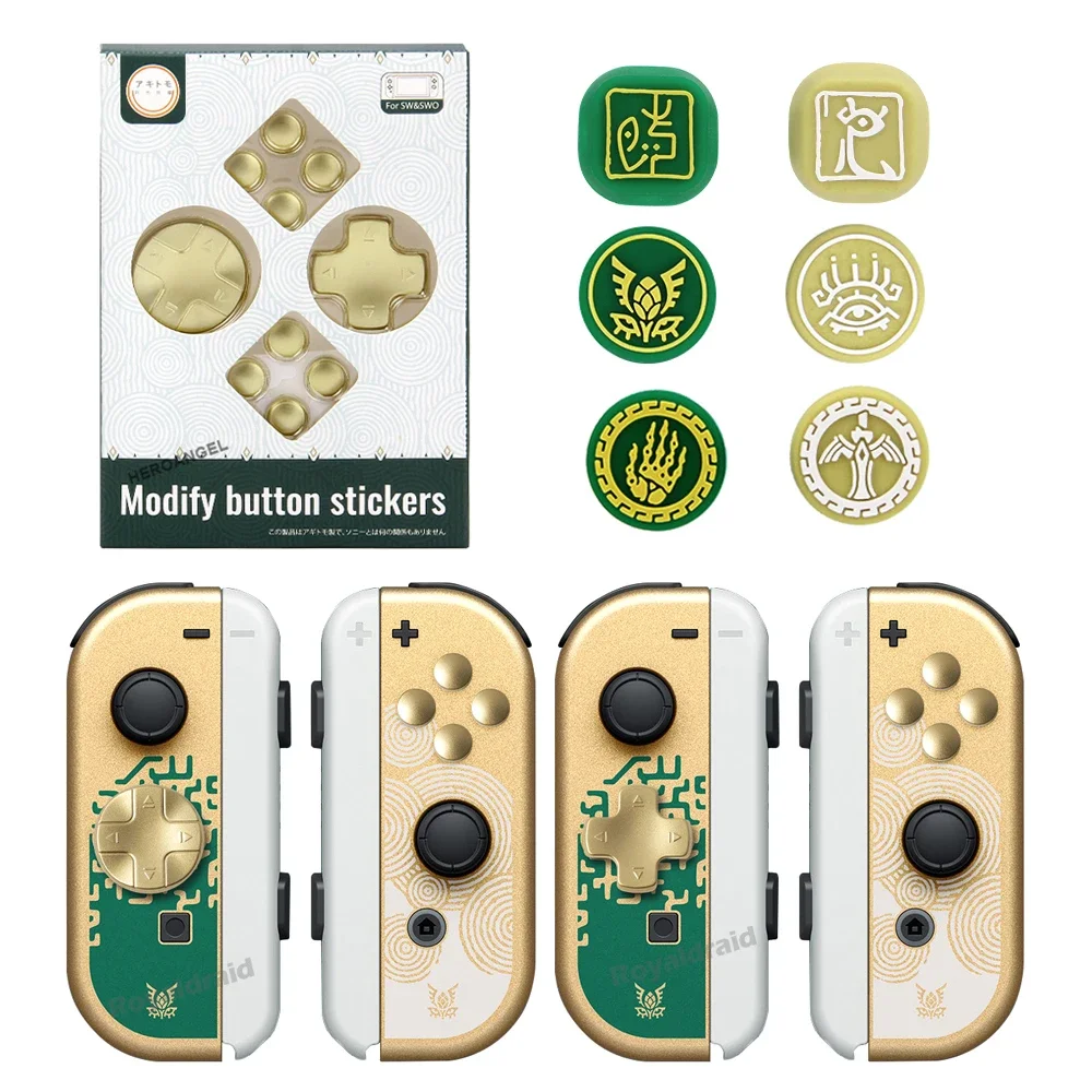 

Gold D-pad Cross Button ABXY Key Sticker Joystick Thumb Stick Grip Cap Protector Cover For Switch OLED Joycons Skin Case