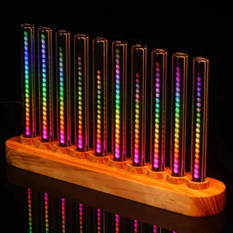RGB Music Rhythm Light Nixie Tube Style LED Atmosphere Lamp Sound Activated Gaming Desktop Decor Dynamic Color Changing Light