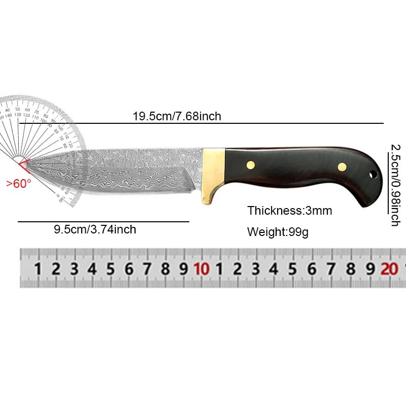 Damascus Steel Kitchen Utility Knife Hand Forged Chef Steak BBQ Knife with Sheath Meat Fruit Vegetable Paring Fishing Cutting T