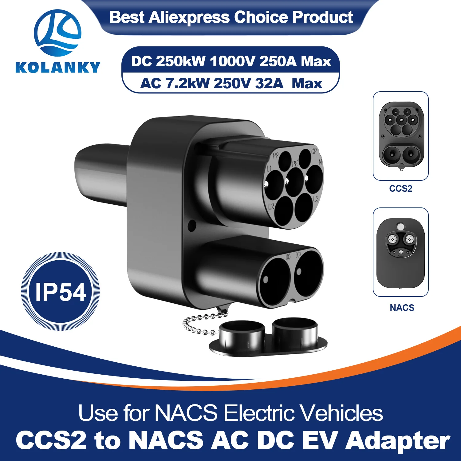 

Адаптер Kolanky CCS2 к Tesla AC DC для автомобилей Tesla CCS2 Combo NACS Адаптер Поддержка CCS2 Быстрое зарядное устройство 250 кВт Зарядная станция