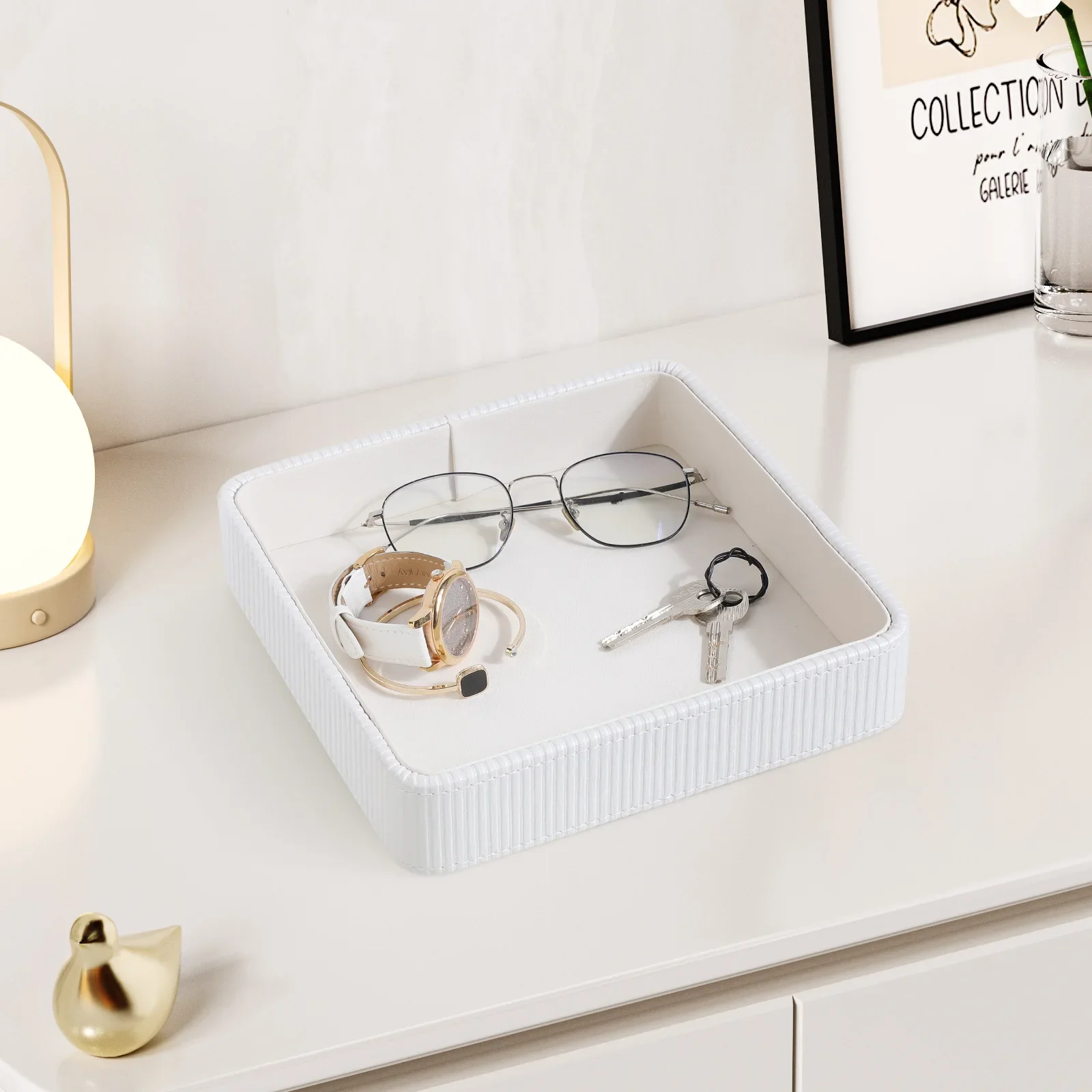 Key Jewelry Storage Box Light Luxury High-end Entrance Creative Ornament Living Room Desktop Leather Storage Tray