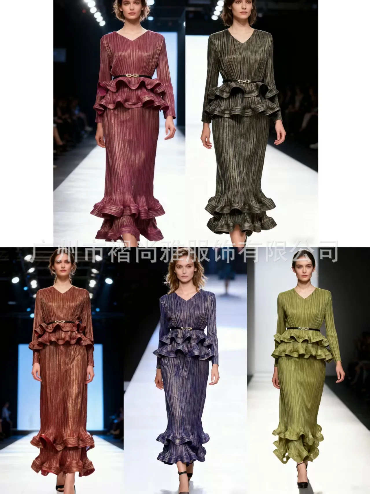 Miyake 2025 Autumn Winter New Bronzing V-neck Fashion Two-piece Set Elegant Temperament Waist and Thin Two-piece Set for Women image 6