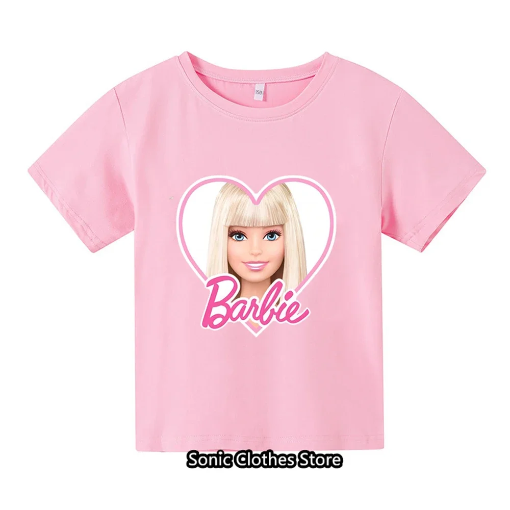 Kawaii Barbie Short Sleeve Summer Anime Cartoon Boys Girls Soft Round Neck T Shirts Oversized Fashion Y2K White Tees Tops Gifts