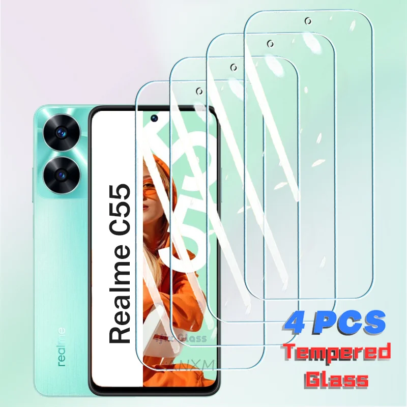 4Pcs Tempered Glass For Realme C55 C53 C51 C31 C33 C35 C20 C21 C25 Screen Protector Realme C55 C53 C51 Cover Protective Glass