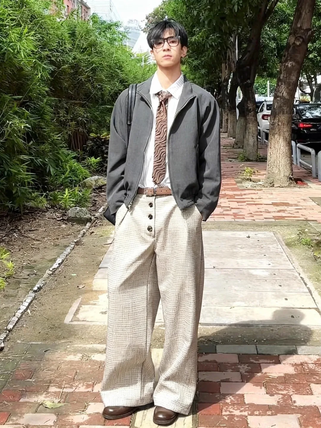 

Коричневые мужские брюки в клетку с широкими штанинами на пуговицах, костюмные брюки А-силуэта, брюки CleanFit Knife, модные городские повседневные брюки