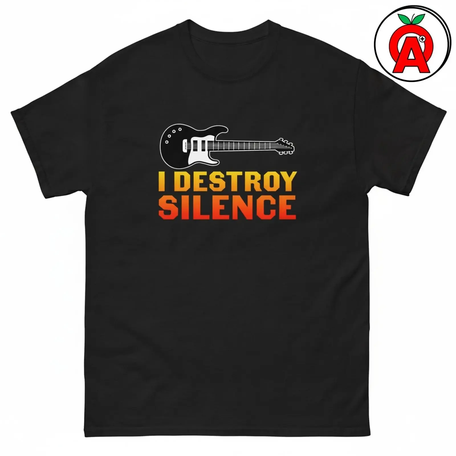 I Destroy Silence E-Gitarre T-Shirt Rock and Roll Gitarrist Vintage gewaschen Vielseitiges Grafik-Streetwear Weich