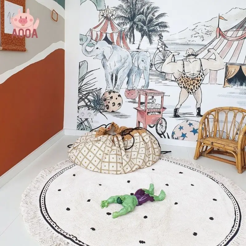 

White Round Carpet For Living Room With Tassels Fluffy Kids Bedroom Rug Plush Soft Nursery Play Mat For Children Hairy Foot Mat