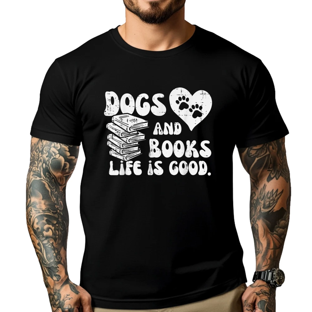 

Dogs Books Life Good Cute Reading Bookworm Men Cute Oversized T Shirt Funny T Shirts Men Fashionable and Trendy Meme Tshirt