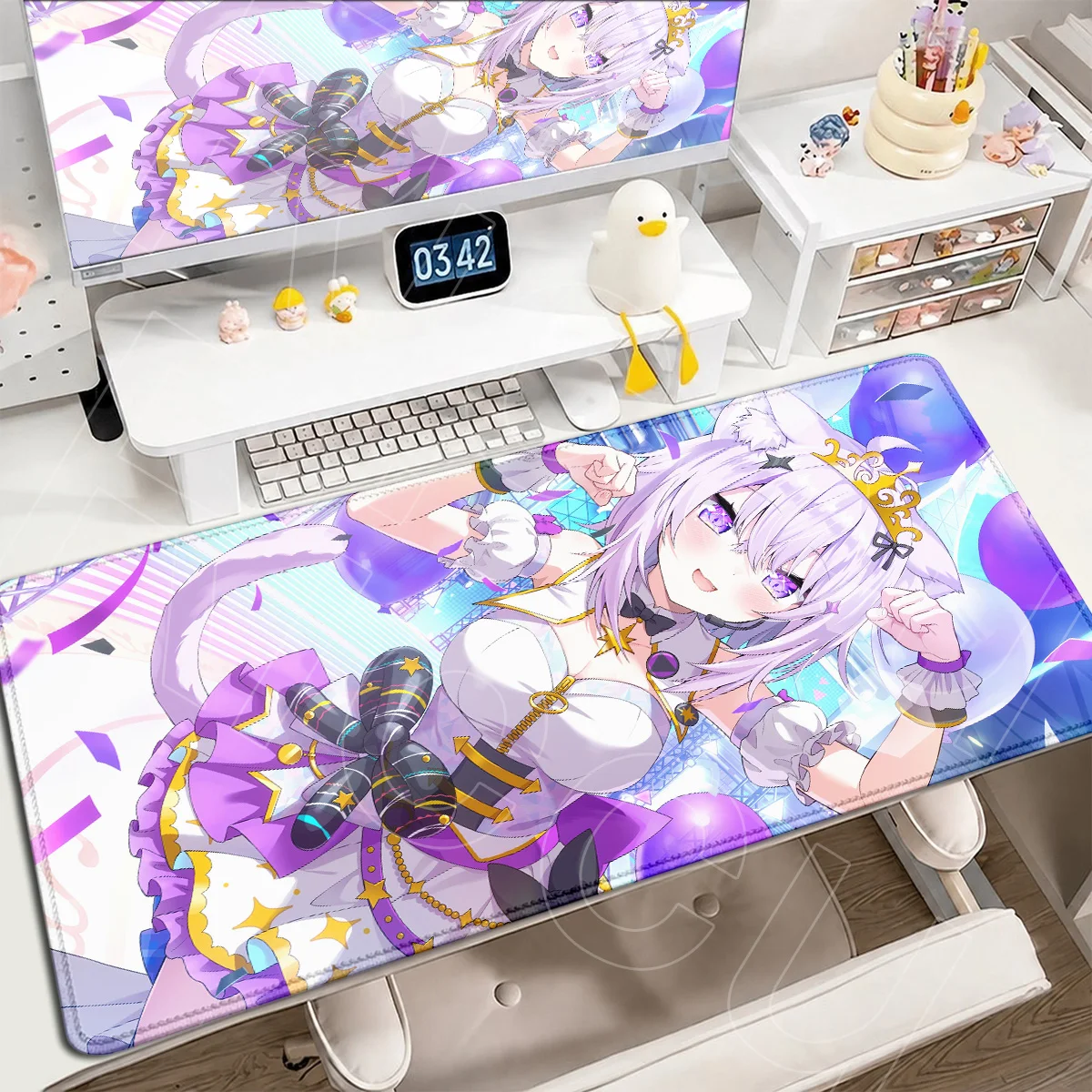 

H-hololive Kawaii Nekomata Okayu Mouse Pad Computer Anime Extended Desk Mats Non-slip Laptop Gamer Carpet PC Rubber Accessories