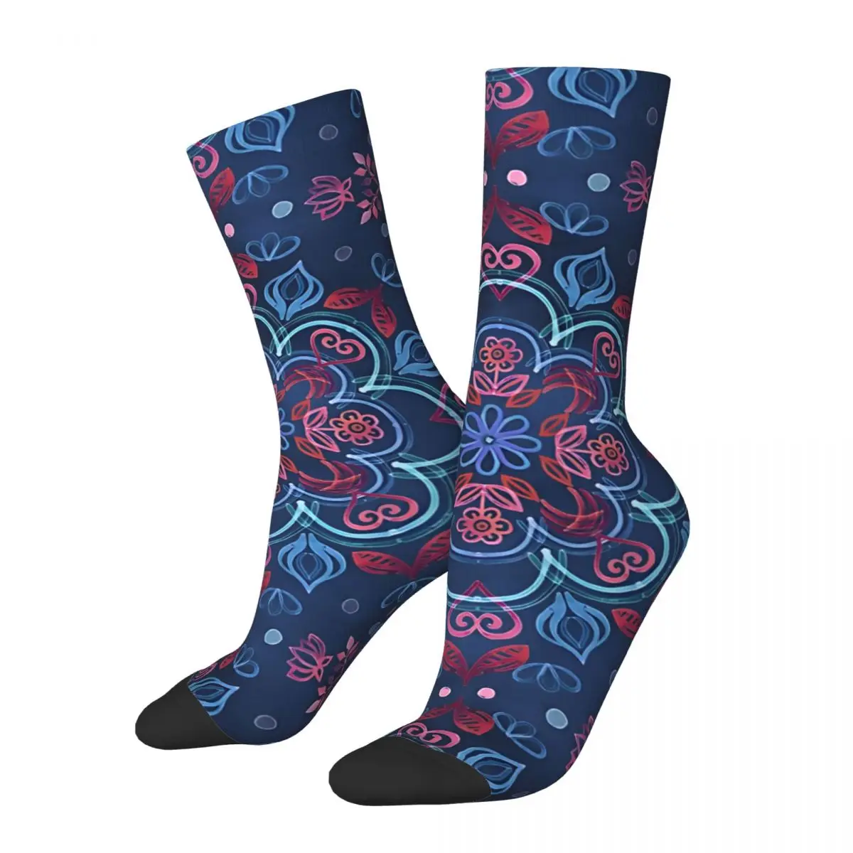 Crazy compression Cherry Red & Navy Blue Sock for Men Harajuku Seamless Pattern Crew Sock Novelty