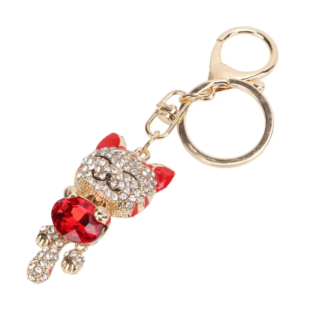 1pcs Shiny Zinc Alloy Cat Keychain Metallic Luster Rhinestone Crystal Cat Bag Charm Cat Pendant For Backpacks