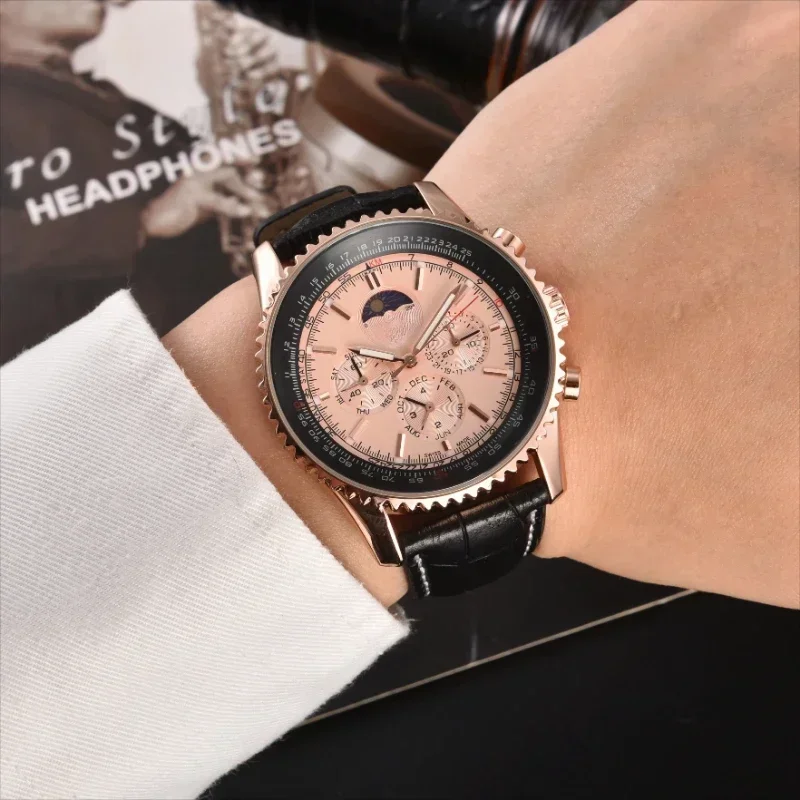 Calendario luminoso Orologio automatico rotondo fantasia multifunzione impermeabile Orologi in acciaio inossidabile Orologio al quarzo di lusso Orologi da uomo di tendenza