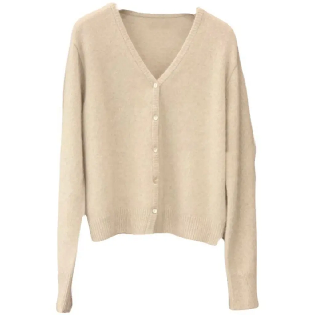 Cárdigan 100% de lana para mujer, suéter corto de manga larga con cuello en V, ropa exterior de punto holgada fina de estilo coreano