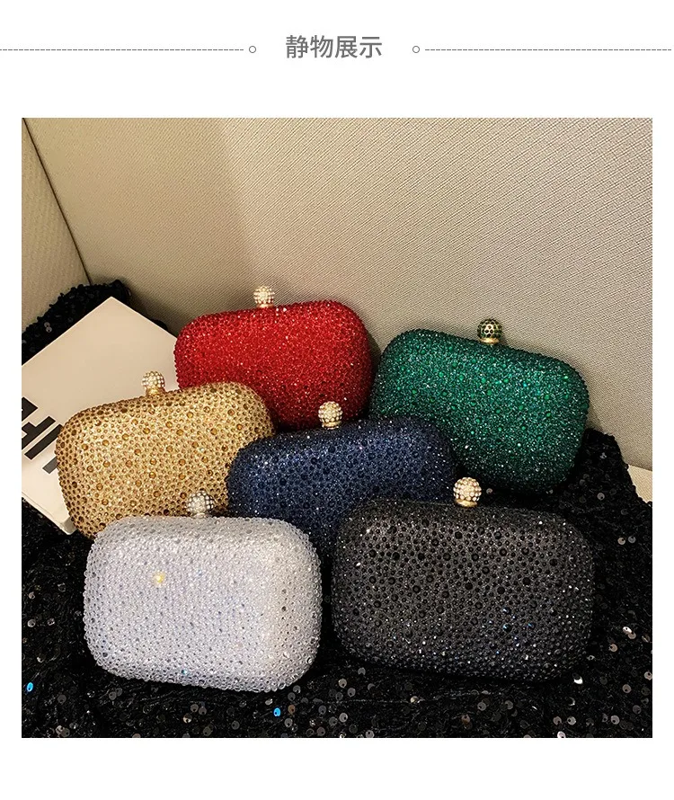 

Fashionable ladies' sparkling rhinestone decorated small handbag box shaped dinner bag fashionable temperament elegant handbag