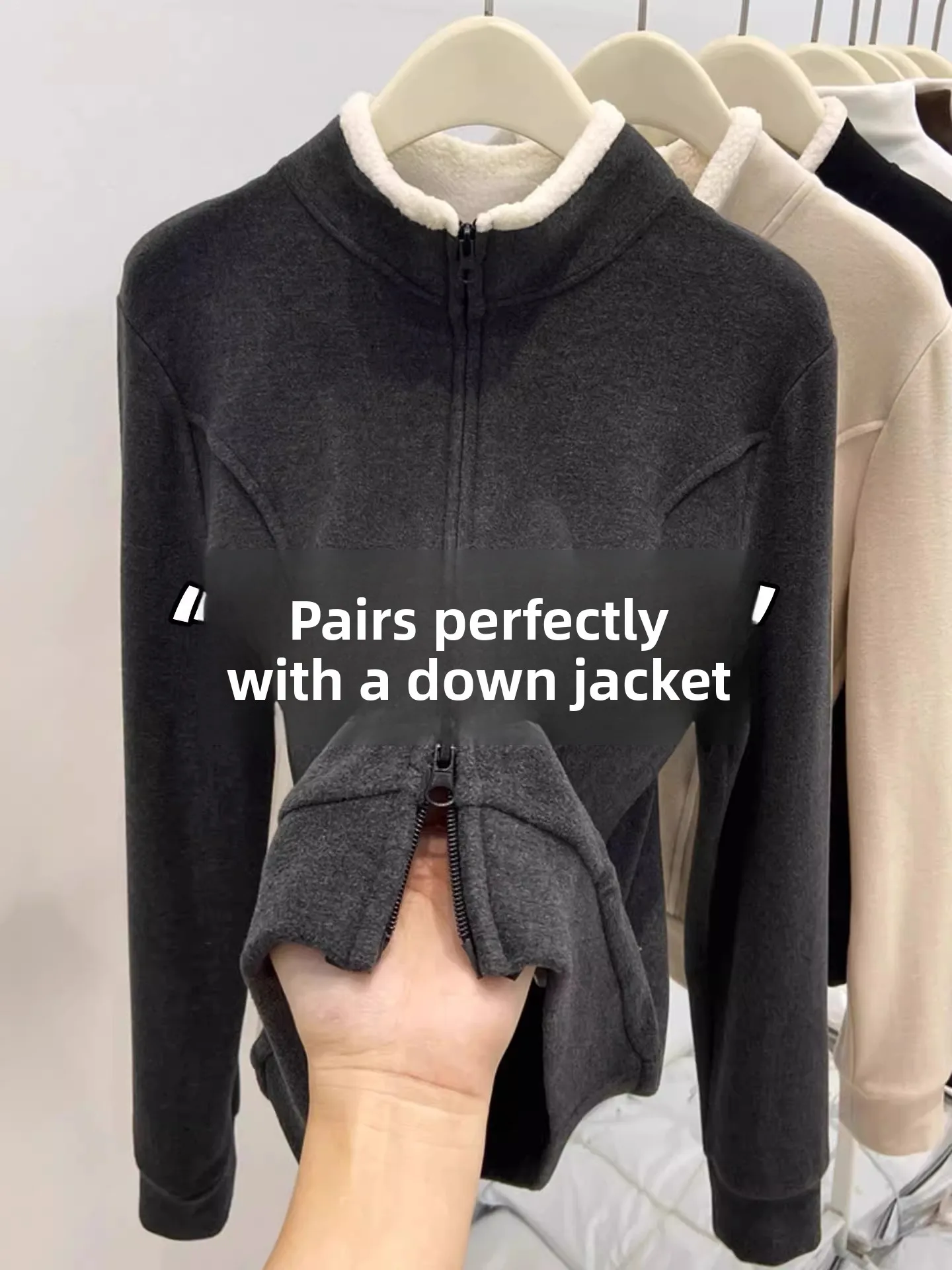 

Женская демисезонная куртка с двойной молнией, воротником-стойкой, пуховым наполнителем, вставками из овечьего бархата, в корейском стиле, с длинными рукавами