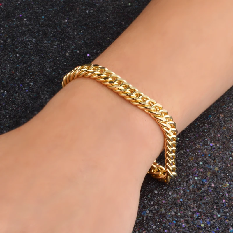 Promotion Elegant Mens Chain Bracelets Gold Coated Fashion Jewelry Wholesale Wristband Hand Bracelets Gift