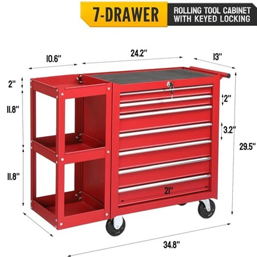 OEM 7 Drawer Steel Wheeled Tool Cabinet With Wheels For Tool Storage