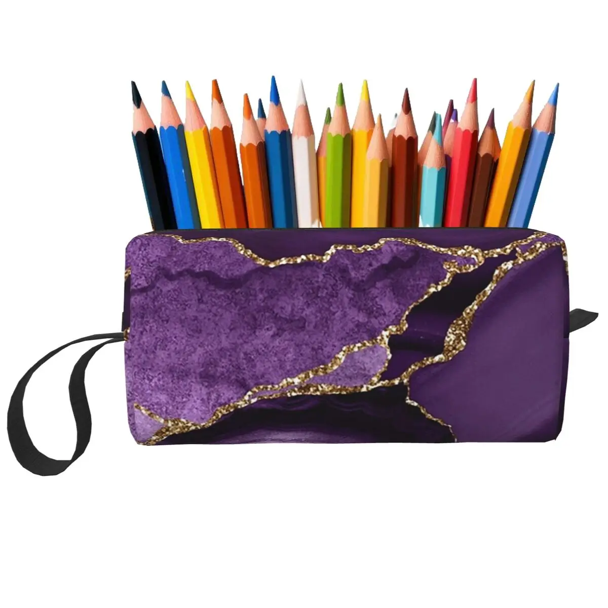 Lila Federmäppchen mit abstraktem Marmor-Motiv für Studenten, Stiftbox, Bleistiftbeutel, Schreibwaren, Organizer-Tasche für Damen