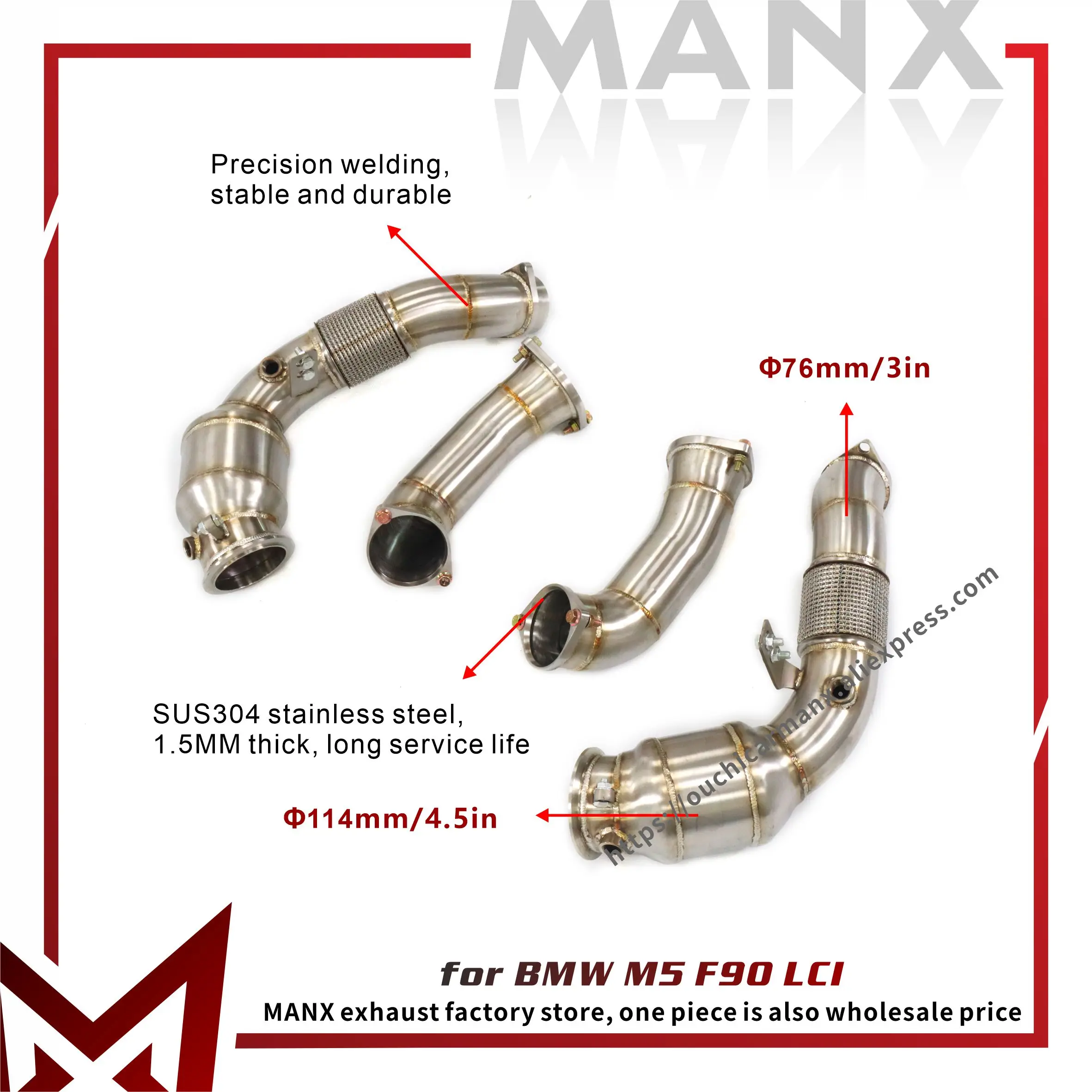 

MANX High-Quality Stainless Steel Downpipe - Exhaust Pipe for BMW M5 F90 LCI, Increased Pipe Diameter Design
