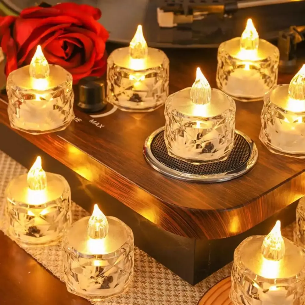 24pcs/box Transparent Rhombus Crystal LED Mini Candle Light Soft Warm Light Compact Design Electronic Candle Warm Light